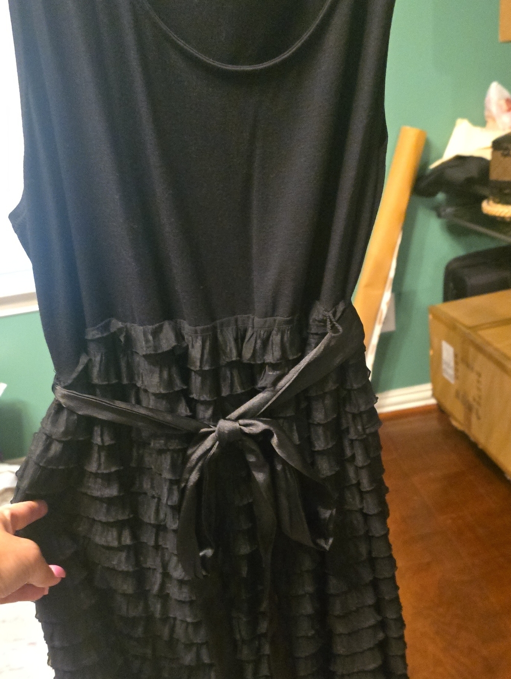 Motherhood Maternity Black Sleeveless Ruffle Midi Dress